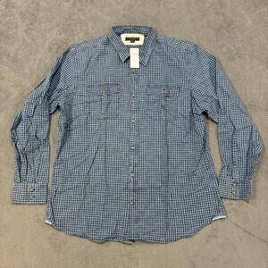 NWT Banana Republic Blue Plaid Flannel Button Down Utility Shirt Men's Size XL